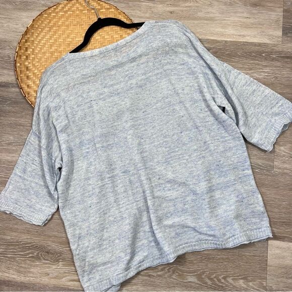 Lafayette 148 New York Blue Marled 100% linen boxy tee w/ pocket womens XL - Picture 6 of 6